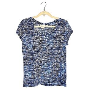 Cynthia Rowley 100% Linen Geometric Tee Blue White Size Medium